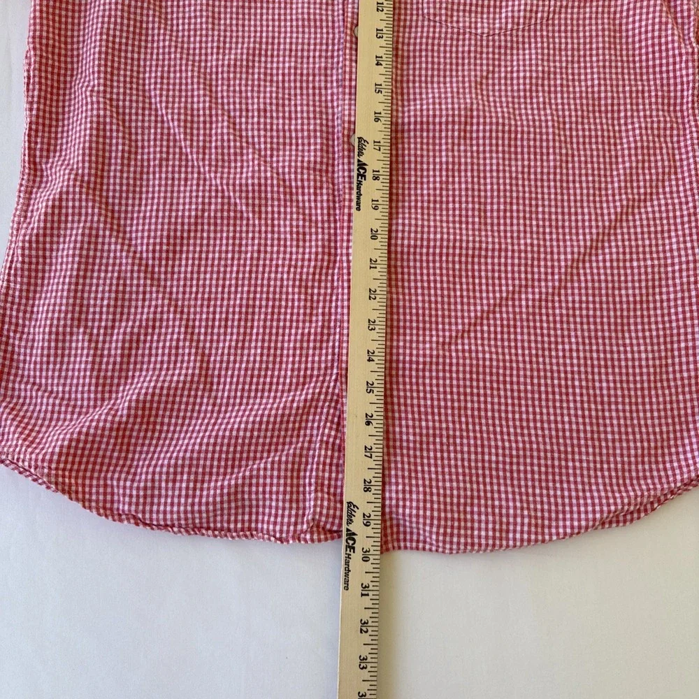 Banana Republic Slim Fit Button Down Shirt Mens XL Red Pink Check‎ Linen Blend